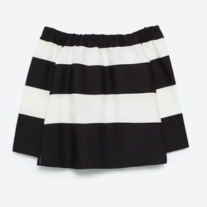 Zara Offshoulder Poplin Blouse Black White XS